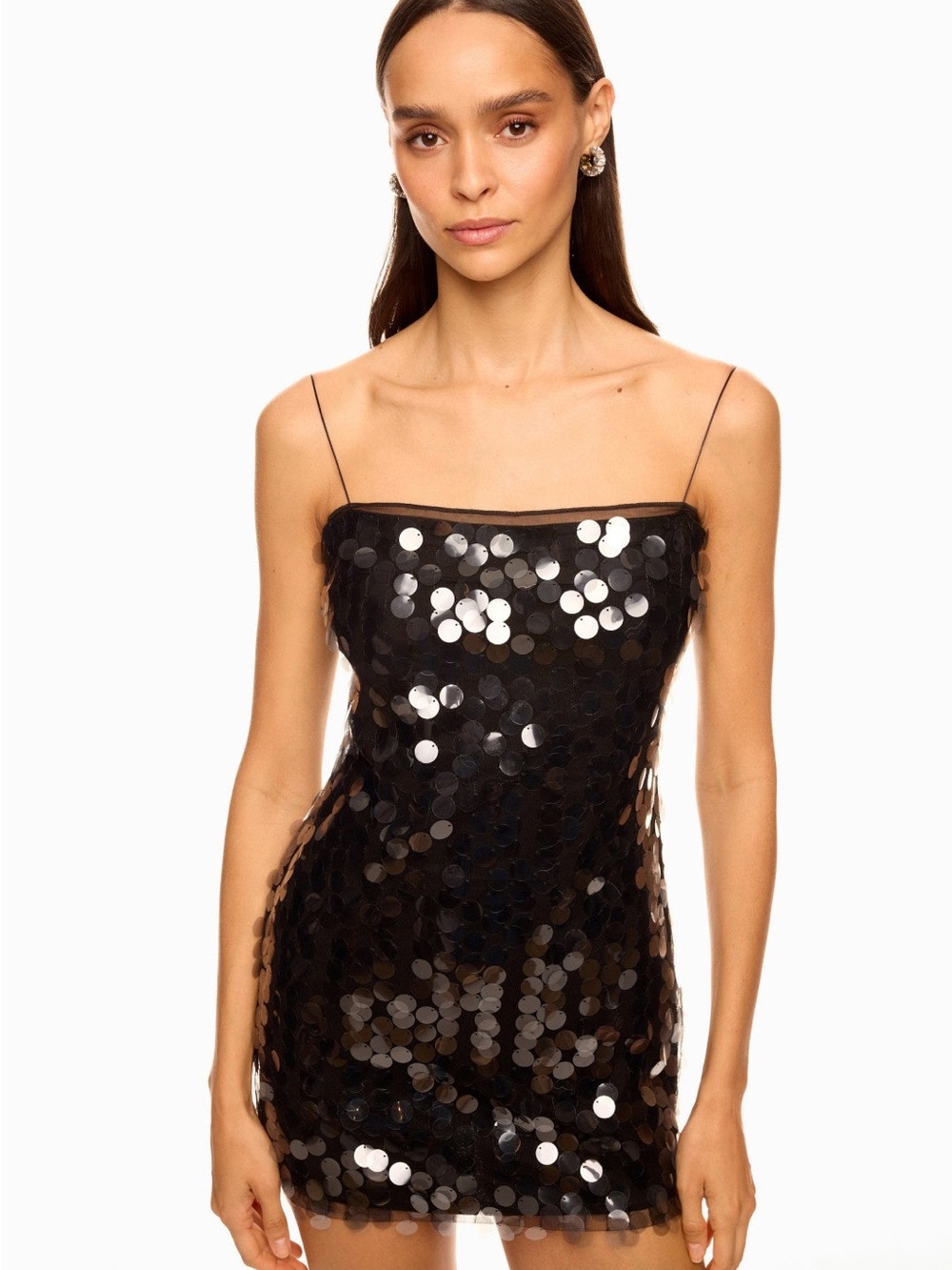 Black Sequin Mini Dress with Spaghetti Straps